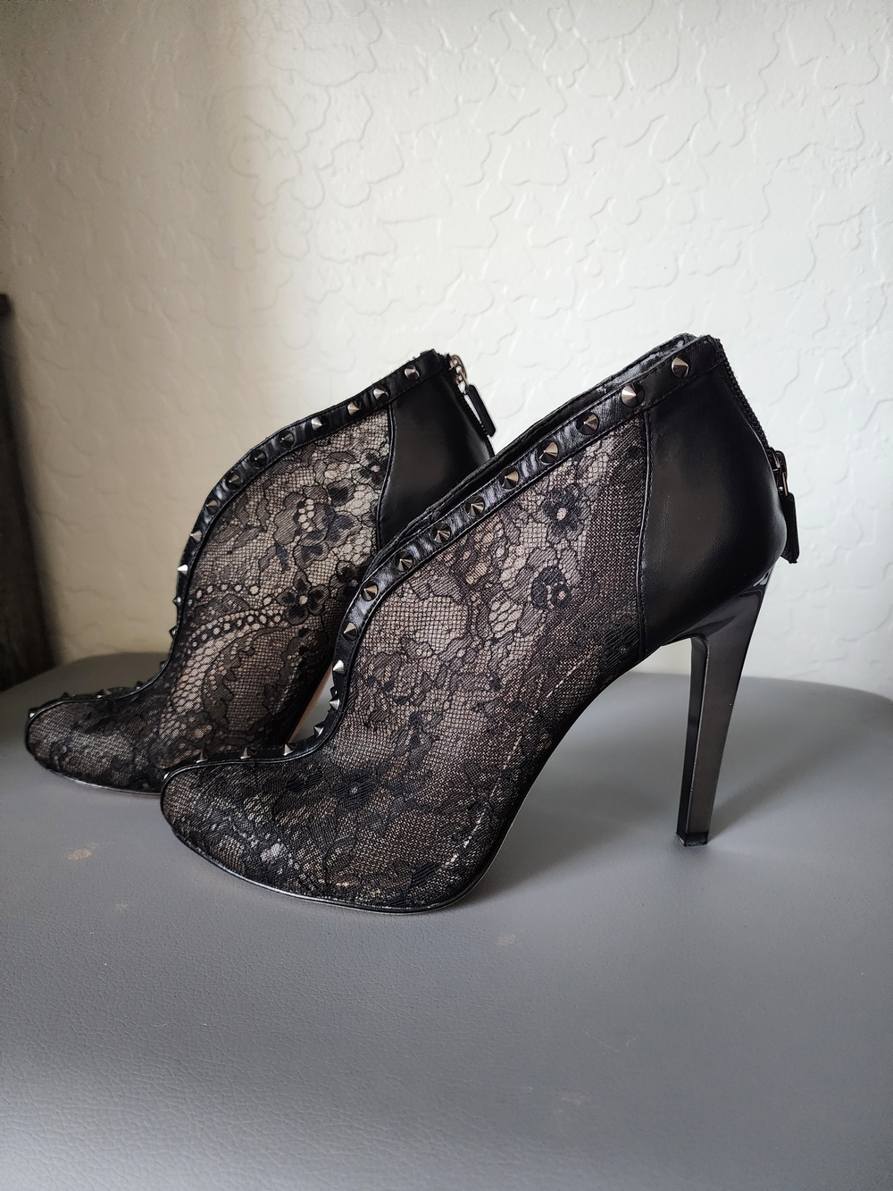 BCBGMAXAZRIA Lace Mesh Studded High Heel Booties - Black
